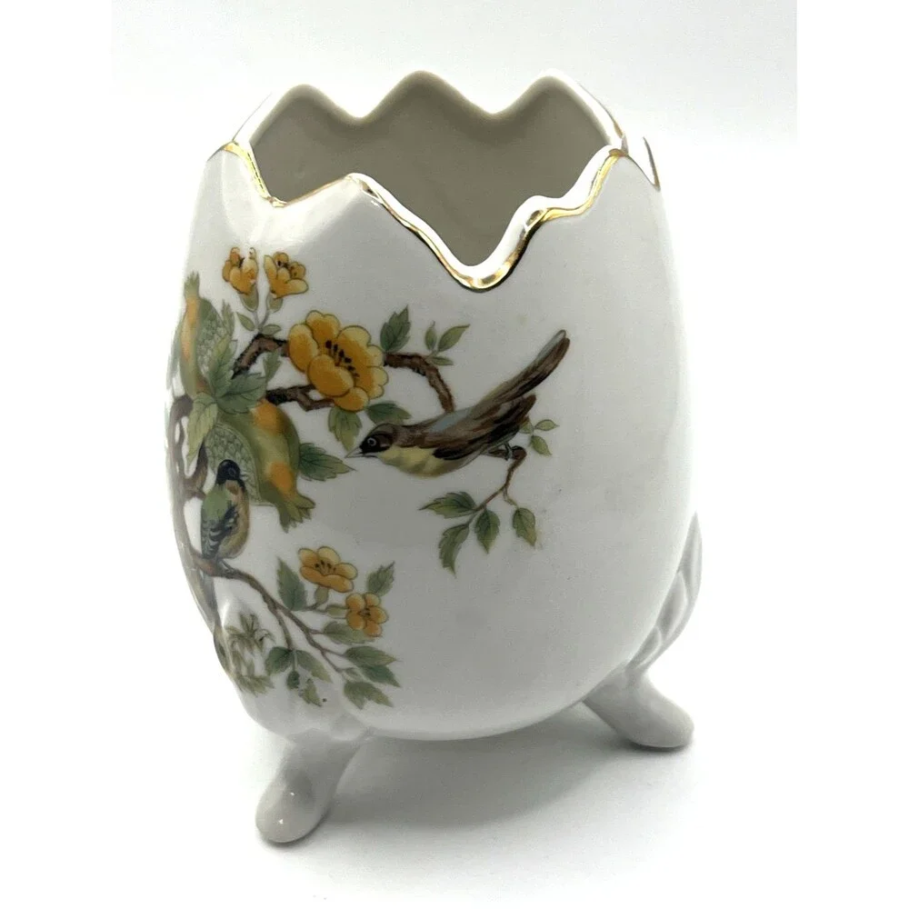 Vtg Andrea by Sadek 3-Footed Porcelain Egg-Shaped Vase 9492 Japan Birds 4.25